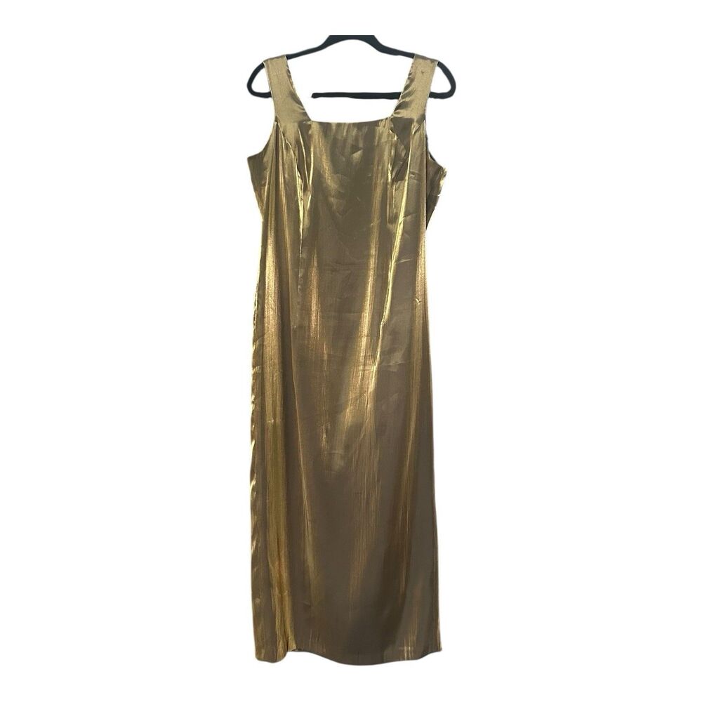 Vintage R&M Richards by Karen Kwong Gold Metallic Maxi Dress Size 12